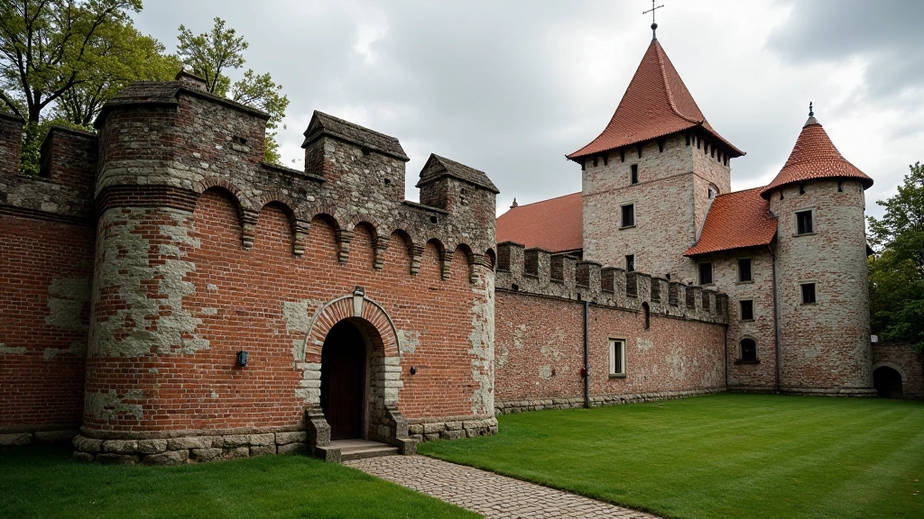 Istorinis Medininkų pilies sienų fragmentas su fortifikacijos detalizacijom
